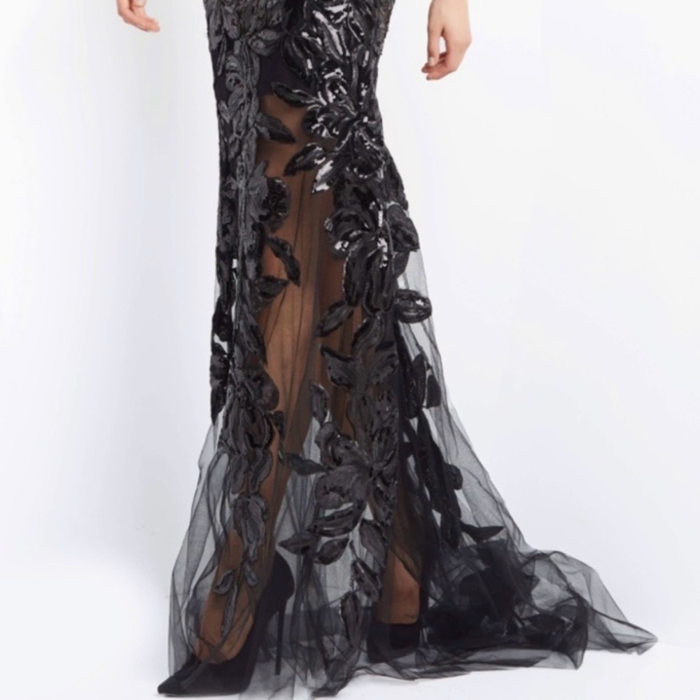 NEW JOVANI SZ 6 BLACK TWO PIECE ILLUSION SEQUIN TULLE FORMAL EVENING GOWN - Picture 13 of 14